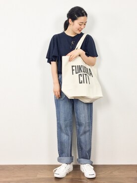 「DOUBLE NAME（ダブルネーム）のアイテム（サロペット/オーバーオール）」を使った、クボヤさん（レディース・157cm）の夏コーディネート