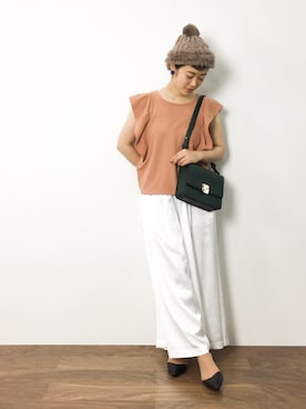 「ラビットファー」｜「アイテム（帽子）」を使った、クボヤさん（レディース・157cm）の夏コーディネート