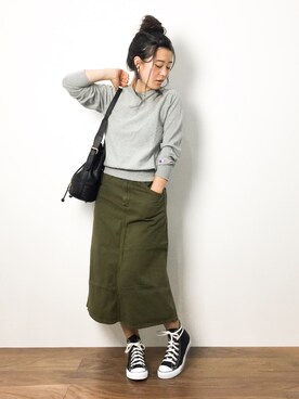 「Lee（リー）のアイテム（スカート）」を使った、クボヤさん（レディース・157cm）の夏コーディネート