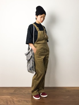 「45R」｜「アイテム（サロペット/オーバーオール）」を使った、クボヤさん（レディース・157cm）の秋コーディネート