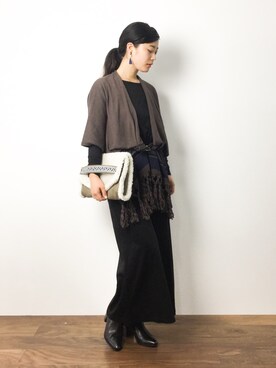 「アイテム（その他トップス、ブラウン系）」を使った、クボヤさん（レディース・157cm）の秋コーディネート