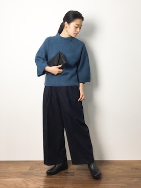 「ゆったりシルエット」｜「アイテム（ブーツ）」を使った、クボヤさん（レディース・157cm）の秋コーディネート
