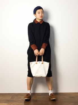 「スウェットワンピース」｜「アイテム（その他シューズ）」を使った、クボヤさん（レディース・157cm）の秋コーディネート