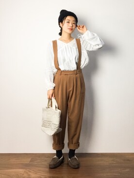 「ふんわり」｜「アイテム（帽子）」を使った、クボヤさん（レディース・157cm）の秋コーディネート