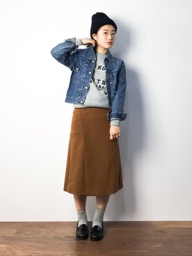 「NANO universe（ナノユニバース）のアイテム（キャップ）」を使った、クボヤさん（レディース・157cm）の秋コーディネート