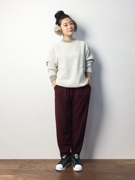 「ラビットファー」｜「アイテム（スウェット）」を使った、クボヤさん（レディース・157cm）の秋コーディネート