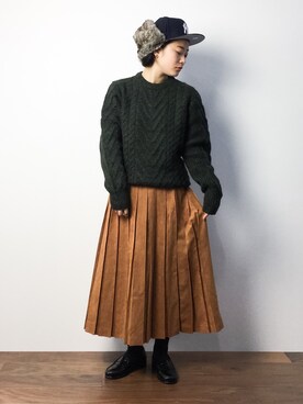 「スウェードスカート」｜「アイテム（帽子）」を使った、クボヤさん（レディース・157cm）の秋コーディネート