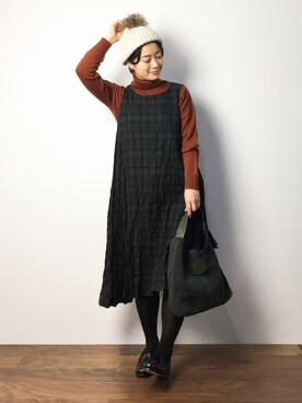 「NANO universe（ナノユニバース）のアイテム（ニットキャップ/ビーニー）」を使った、クボヤさん（レディース・157cm）の秋コーディネート