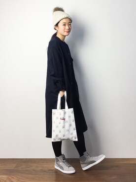 「NANO universe（ナノユニバース）のアイテム（ニットキャップ/ビーニー）」を使った、クボヤさん（レディース・157cm）の秋コーディネート