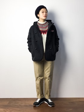 「DANTON（ダントン）のアイテム（ダッフルコート）」を使った、クボヤさん（レディース・157cm）の秋コーディネート