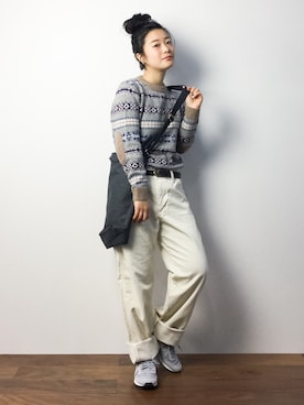 「クルーネックニット」｜クボヤさん（レディース・157cm）の秋コーディネート