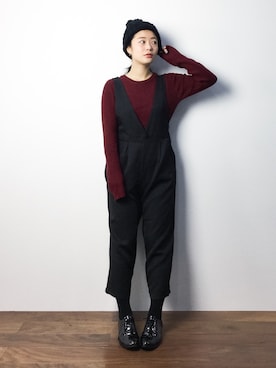 「ANAP（アナップ）のアイテム（オールインワン・サロペット）」を使った、クボヤさん（レディース・157cm）の秋コーディネート