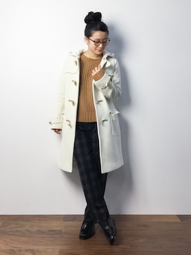 「ゆるニット」｜「アイテム（ダッフルコート）」を使った、クボヤさん（レディース・157cm）の秋コーディネート