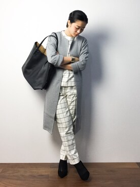 「ウィンドウペン」｜「アイテム（サロペット/オーバーオール）」を使った、クボヤさん（レディース・157cm）の秋コーディネート