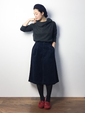 「FREE'S MART（フリーズマート）のアイテム（モカシン/デッキシューズ）」を使った、クボヤさん（レディース・157cm）の秋コーディネート