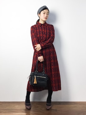 「PLAIN CLOTHING（プレーンクロージング）のアイテム（ワンピース/ドレス）」を使った、クボヤさん（レディース・157cm）の秋コーディネート