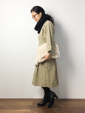 「PLAIN CLOTHING（プレーンクロージング）のアイテム（ワンピース/ドレス）」を使った、クボヤさん（レディース・157cm）の秋コーディネート