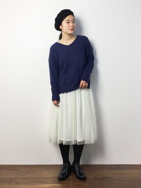 「unrelaxing（アンリラクシング）のアイテム（ハンチング/ベレー帽）」を使った、クボヤさん（レディース・157cm）の秋コーディネート