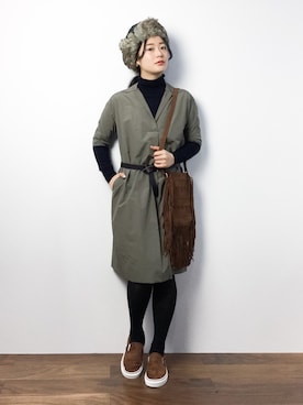 「STUDIOUS（ステュディオス）のアイテム（シャツワンピース）」を使った、クボヤさん（レディース・157cm）の秋コーディネート