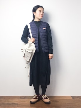 「アイテム（ダウンベスト）」を使った、クボヤさん（レディース・157cm）の冬コーディネート
