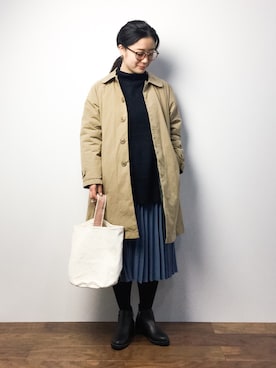 「PLAIN CLOTHING（プレーンクロージング）のアイテム（ブーティ）」を使った、クボヤさん（レディース・157cm）の冬コーディネート