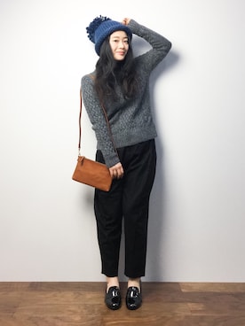 「PLAIN CLOTHING（プレーンクロージング）のアイテム（ローファー）」を使った、クボヤさん（レディース・157cm）の冬コーディネート