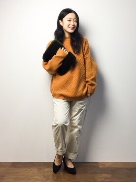 「CASPER JOHN AIVER（キャスパージョンアイバー）のアイテム（バッグ）」を使った、クボヤさん（レディース・157cm）の冬コーディネート