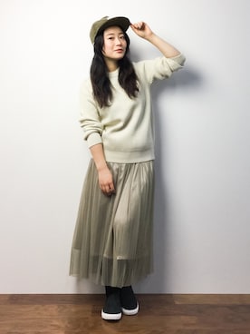 「Factor=（ファクターイコール）のアイテム（帽子）」を使った、クボヤさん（レディース・157cm）の冬コーディネート