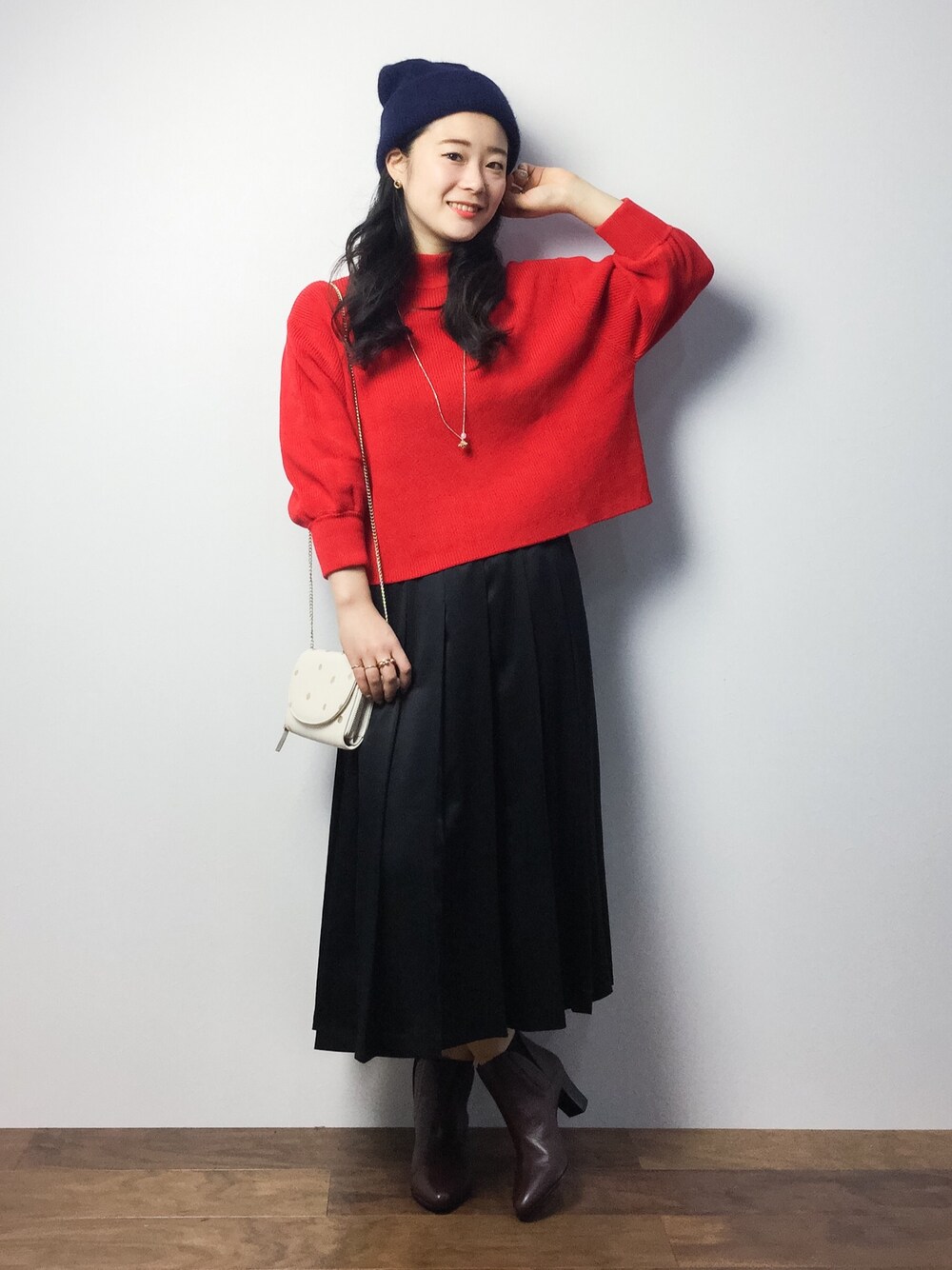 「BEAUTY&YOUTH UNITED ARROWSのBY La maison de Lyllis アンゴラニットキャップ（ニットキャップ/ビーニー、ブルー系）」を使った、クボヤさん（レディース・157cm）の冬コーディネートの1枚目の写真