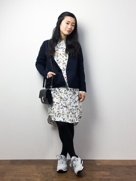 「nitca（ニトカ）のアイテム（ノーカラージャケット）」を使った、クボヤさん（レディース・157cm）の冬コーディネート