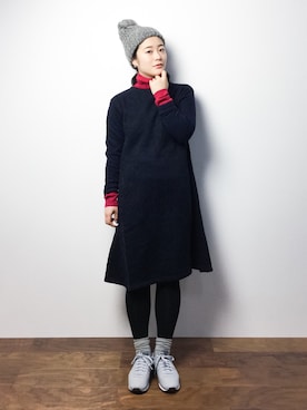 「ADIEU（アデュー）のアイテム（帽子）」を使った、クボヤさん（レディース・157cm）の冬コーディネート