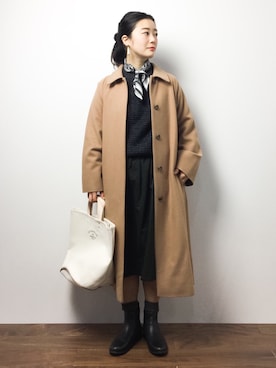 「ADAM ET ROPE'（アダムエロペ）のアイテム（ダッフルコート）」を使った、クボヤさん（レディース・157cm）の冬コーディネート
