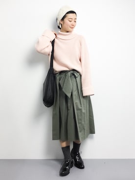 「ピンクニット」｜クボヤさん（レディース・157cm）の冬コーディネート