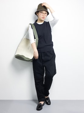 「45R（フォーティファイブアール）のアイテム（帽子）」を使った、クボヤさん（レディース・157cm）の冬コーディネート