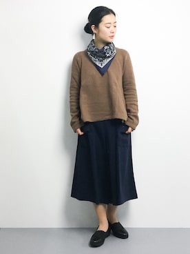 「45R（フォーティファイブアール）のアイテム（スウェット）」を使った、クボヤさん（レディース・157cm）の冬コーディネート