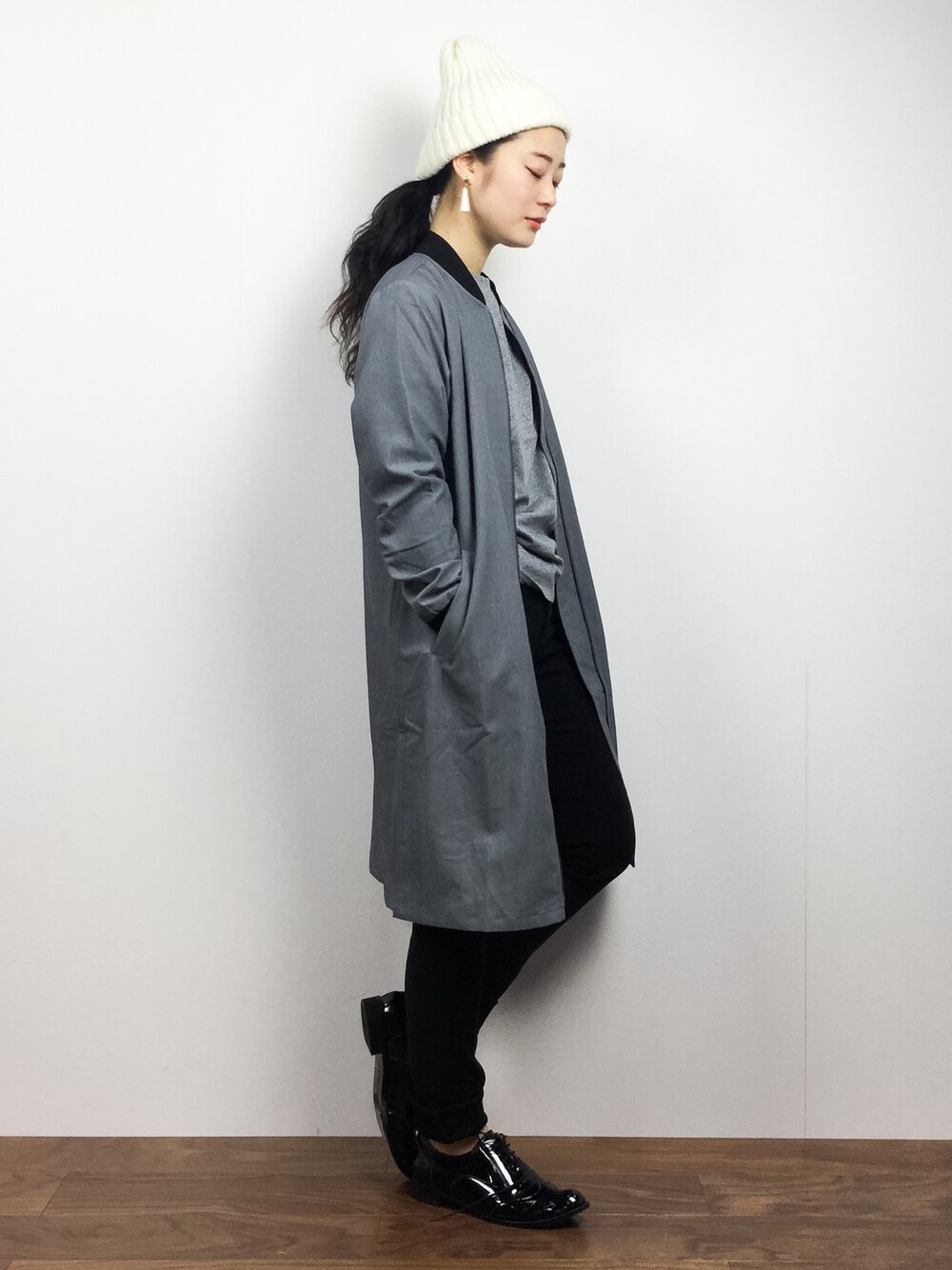 「Factor=のFactor= ロングMA-1（ミリタリージャケット、グレー系）」を使った、クボヤさん（レディース・157cm）の冬コーディネートの1枚目の写真