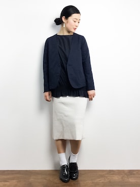 「note et silence （ノートエシロンス）のアイテム（ノーカラージャケット）」を使った、クボヤさん（レディース・157cm）の冬コーディネート