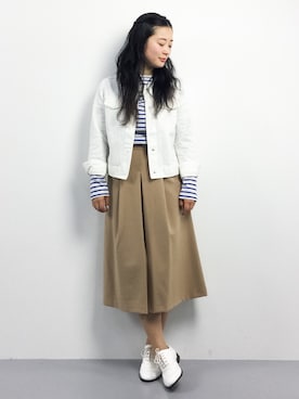 「JOURNAL STANDARD relume（ジャーナルスタンダード　レリューム）のアイテム（ノーカラージャケット）」を使った、クボヤさん（レディース・157cm）の冬コーディネート
