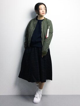 「URBAN RESEARCH（アーバンリサーチ）のアイテム（MA-1）」を使った、クボヤさん（レディース・157cm）の春コーディネート