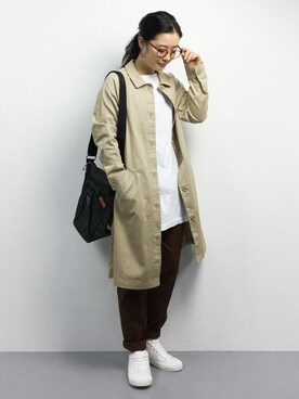 「Another Edition（アナザーエディション）のアイテム（ステンカラーコート）」を使った、クボヤさん（レディース・157cm）の春コーディネート