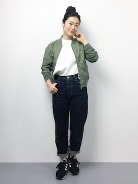 「FREAK'S STORE（フリークスストア）のアイテム（MA-1）」を使った、クボヤさん（レディース・157cm）の春コーディネート