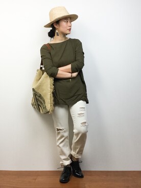 「BLACK CRANE（ブラッククレーン）のアイテム」を使った、クボヤさん（レディース・157cm）の夏コーディネート