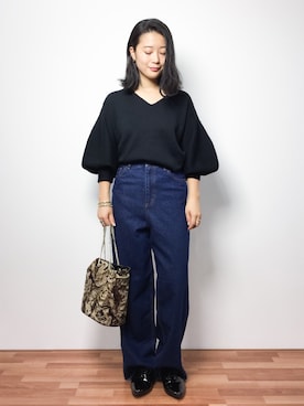 「バルーンスリーブ」｜クボヤさん（レディース・157cm）の秋コーディネート