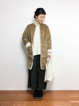 「Another Edition（アナザーエディション）のアイテム（ムートンコート）」を使った、クボヤさん（レディース・157cm）の秋コーディネート