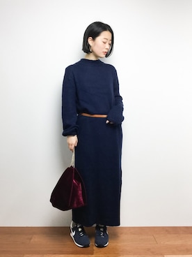 「マキシ丈ワンピ」｜クボヤさん（レディース・157cm）の冬コーディネート