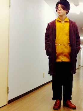 「マスタード」｜「アイテム（その他アウター）」を使った、KOHNOさん（メンズ・162cm）の冬コーディネート