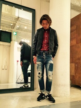 「L.H.P（エルエイチピー）のアイテム（スタジャン）」を使った、よしやす(34歳)さん（メンズ・175cm）の秋コーディネート