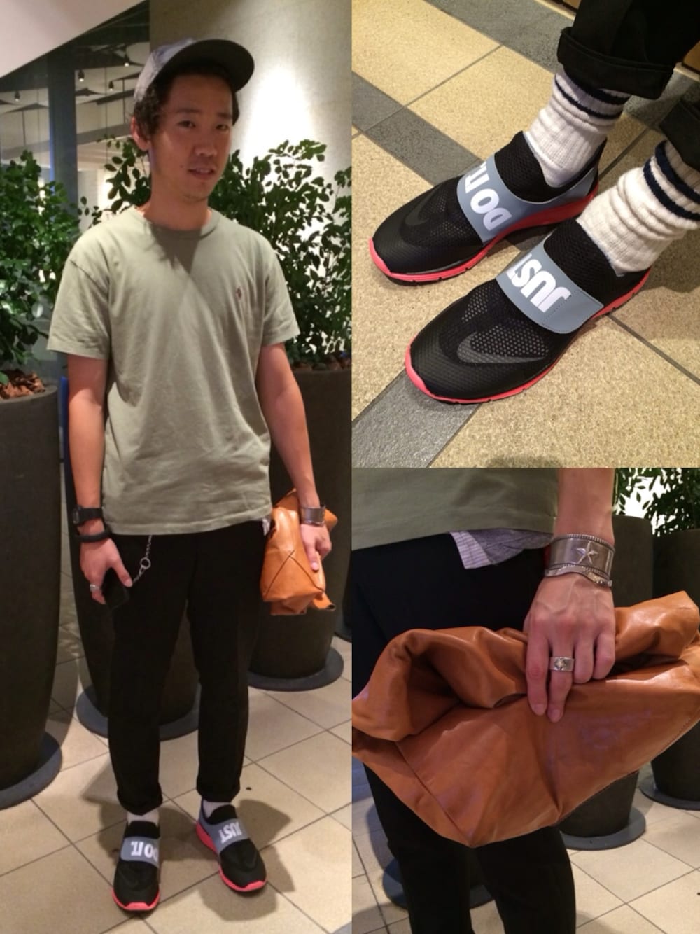 「キャップ、NIKE、クラッチバッグ、黒スニーカー」｜「American Apparelのアイテム（キャップ、ブラック系）」を使った、たいちとみいさん（メンズ・178cm）の夏コーディネートの1枚目の写真