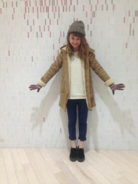「ニットキャップ」｜「アイテム（ダッフルコート）」を使った、セイコバさん（レディース・157cm）の秋コーディネート