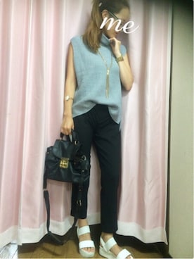 「UNIQLO（ユニクロ）のWOMEN サテンアンクルパンツ（パンツ、ホワイト系）」を使った、chibihalnaさん（レディース・153cm）の夏コーディネート